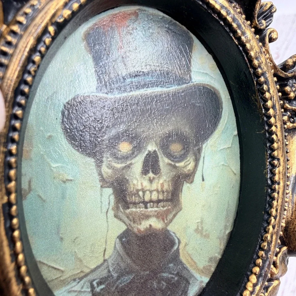 Gothic Zombie Gentleman Art Print in Ornate Gold & Black Resin Frame 4.5